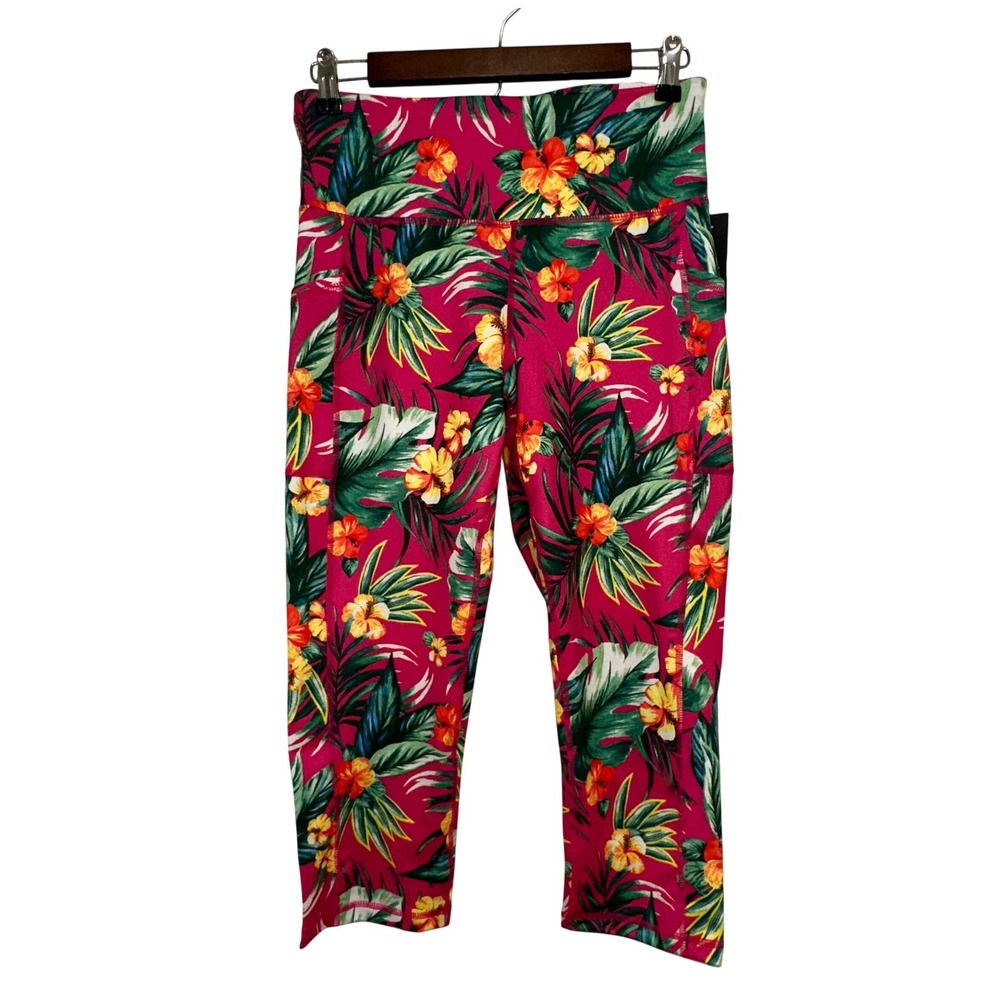 Ideology Crop Leggings Womens Medium Pink New Tropical Floral High Rise Pockets